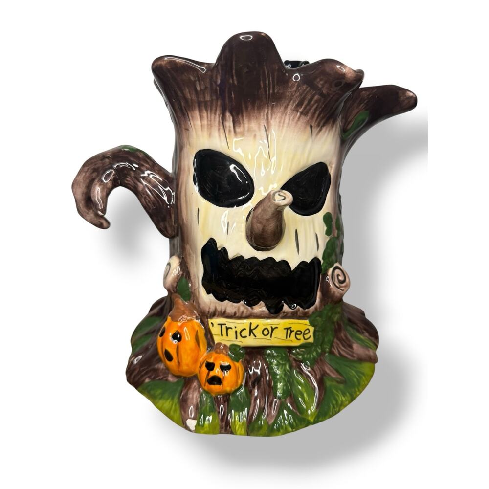 Blue Sky Webster’s Halloween Trick or Tree Cookie Jar Spider Lid Ceramic